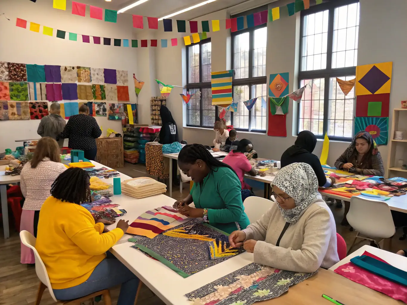 Participants actively engaged in a hands-on workshop at Moulin Celoux, learning about traditional crafts and techniques.